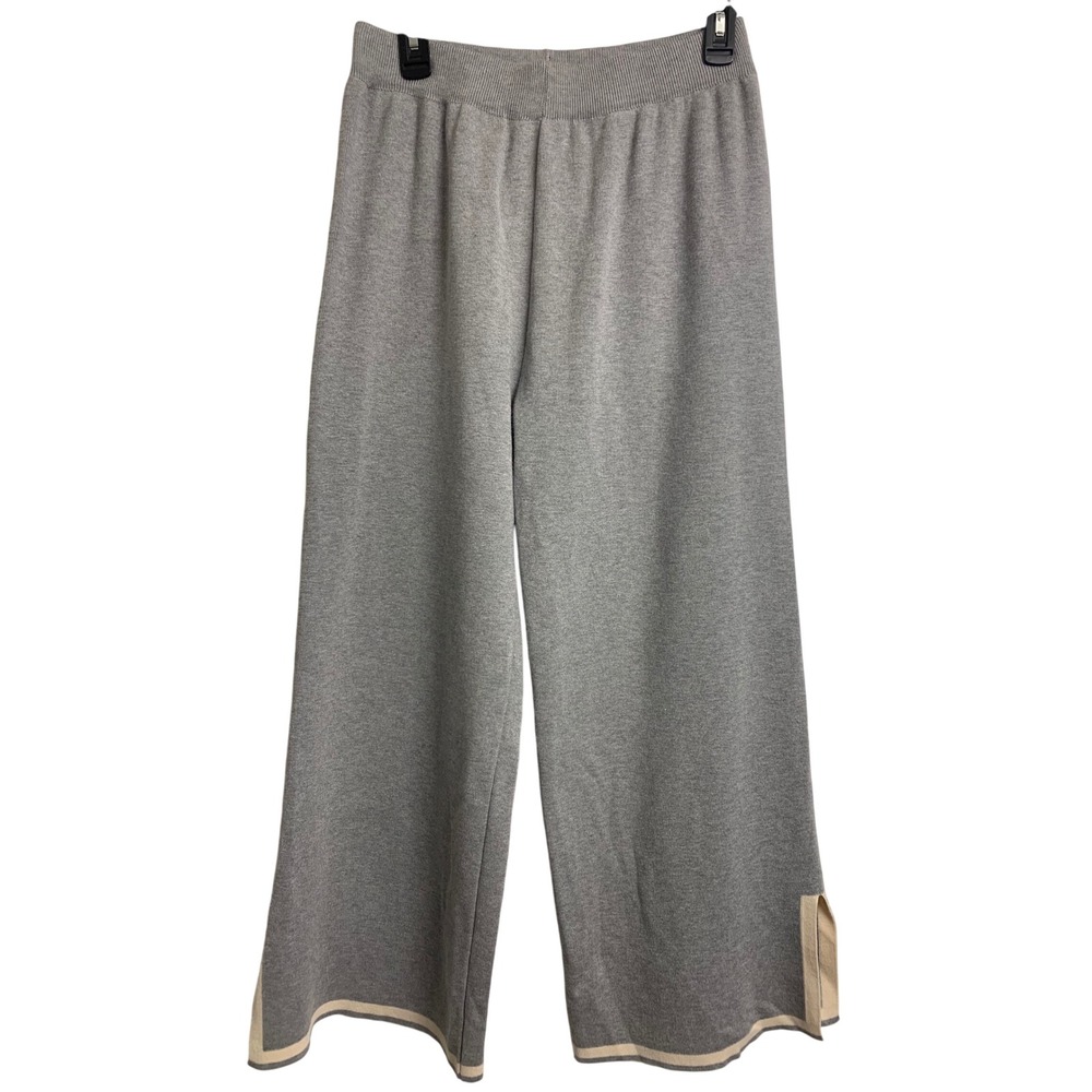 Gray‎ Wide Leg Knit Loungewear Pants Contrast Trim Minimalist Casual Size L